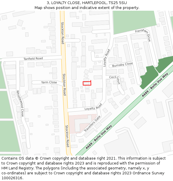 3, LOYALTY CLOSE, HARTLEPOOL, TS25 5SU: Location map and indicative extent of plot