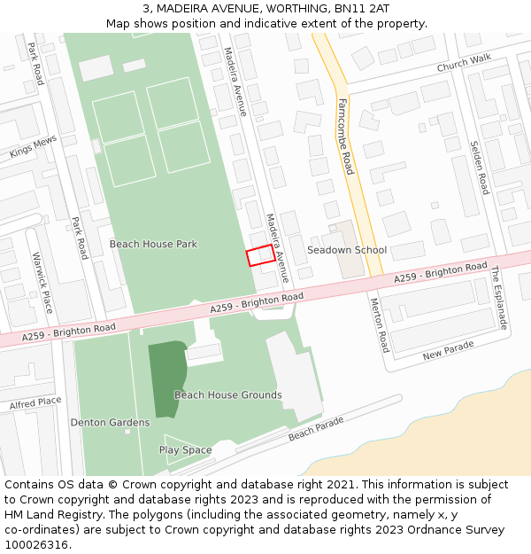 3, MADEIRA AVENUE, WORTHING, BN11 2AT: Location map and indicative extent of plot
