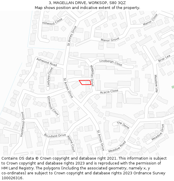 3, MAGELLAN DRIVE, WORKSOP, S80 3QZ: Location map and indicative extent of plot