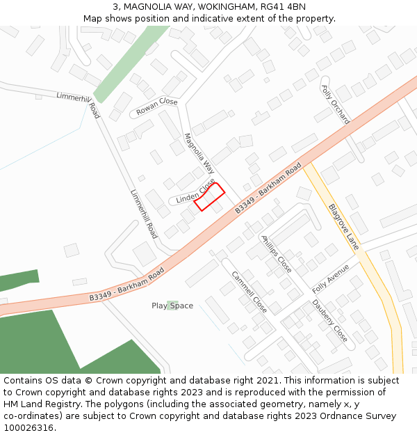 3, MAGNOLIA WAY, WOKINGHAM, RG41 4BN: Location map and indicative extent of plot