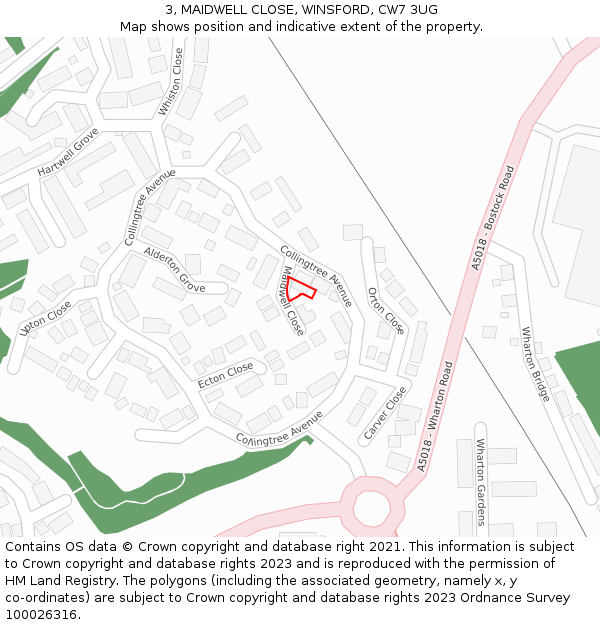 3, MAIDWELL CLOSE, WINSFORD, CW7 3UG: Location map and indicative extent of plot