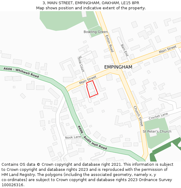 3, MAIN STREET, EMPINGHAM, OAKHAM, LE15 8PR: Location map and indicative extent of plot