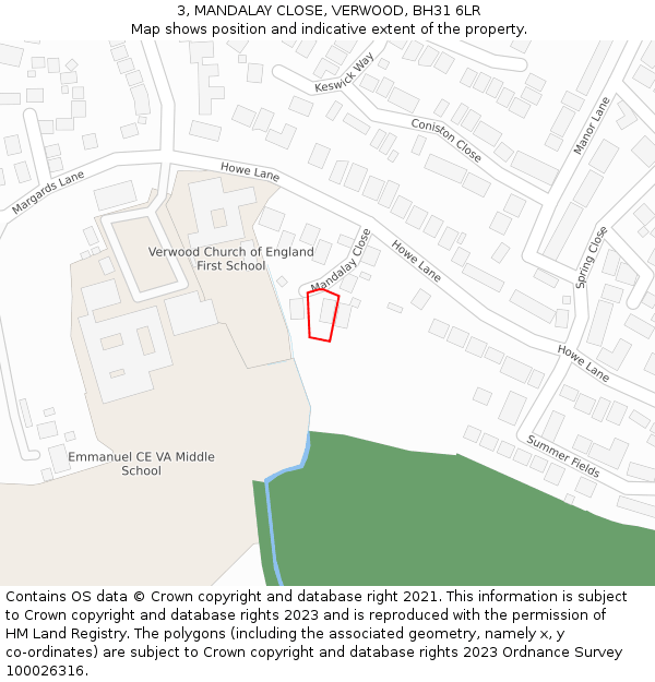 3, MANDALAY CLOSE, VERWOOD, BH31 6LR: Location map and indicative extent of plot