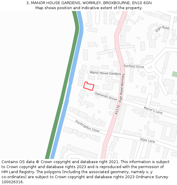 3, MANOR HOUSE GARDENS, WORMLEY, BROXBOURNE, EN10 6GN: Location map and indicative extent of plot