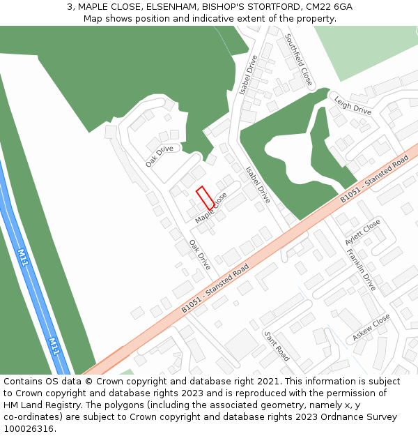 3, MAPLE CLOSE, ELSENHAM, BISHOP'S STORTFORD, CM22 6GA: Location map and indicative extent of plot