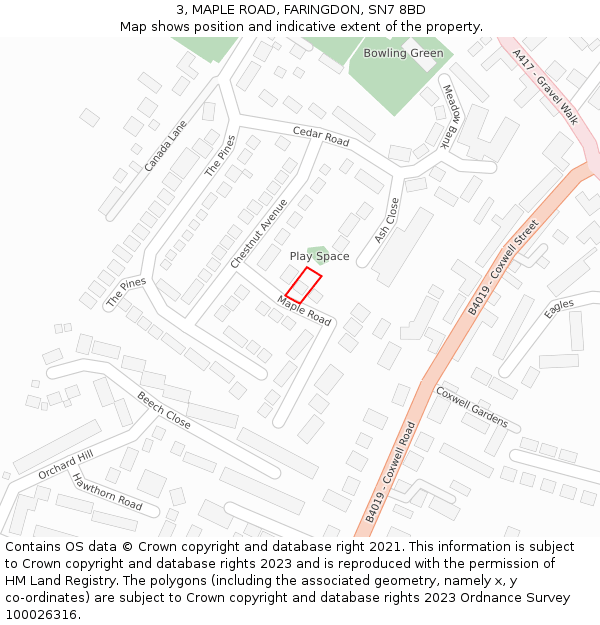 3, MAPLE ROAD, FARINGDON, SN7 8BD: Location map and indicative extent of plot