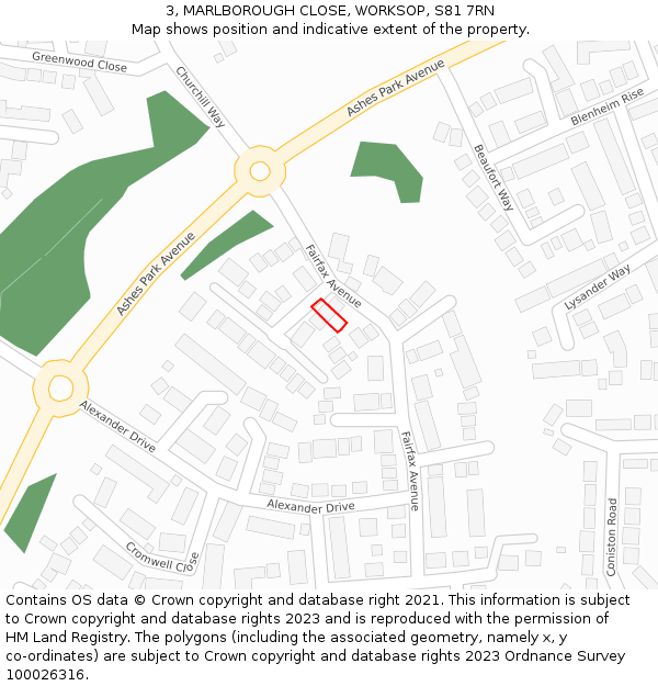 3, MARLBOROUGH CLOSE, WORKSOP, S81 7RN: Location map and indicative extent of plot