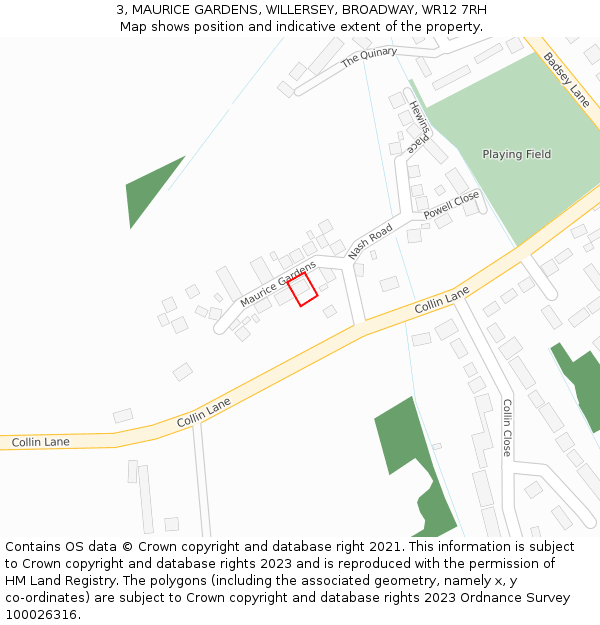 3, MAURICE GARDENS, WILLERSEY, BROADWAY, WR12 7RH: Location map and indicative extent of plot