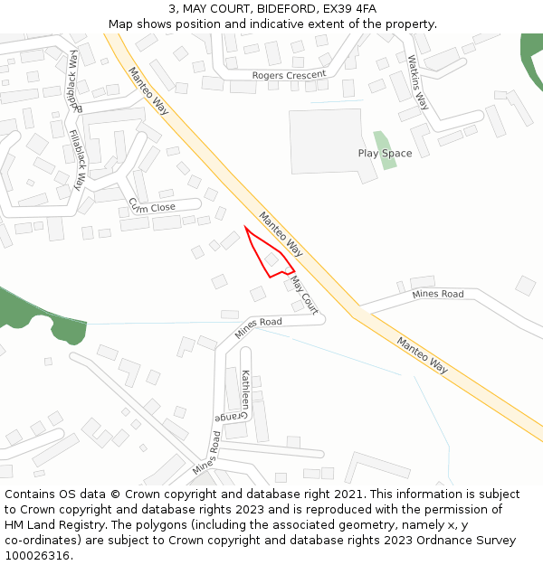 3, MAY COURT, BIDEFORD, EX39 4FA: Location map and indicative extent of plot