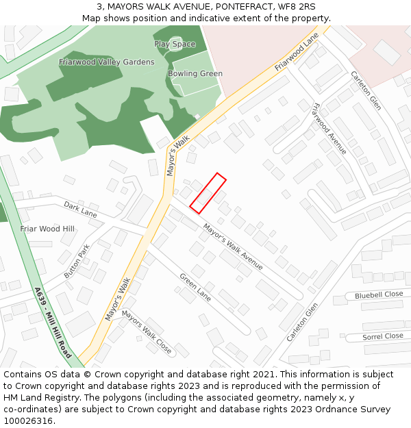 3, MAYORS WALK AVENUE, PONTEFRACT, WF8 2RS: Location map and indicative extent of plot