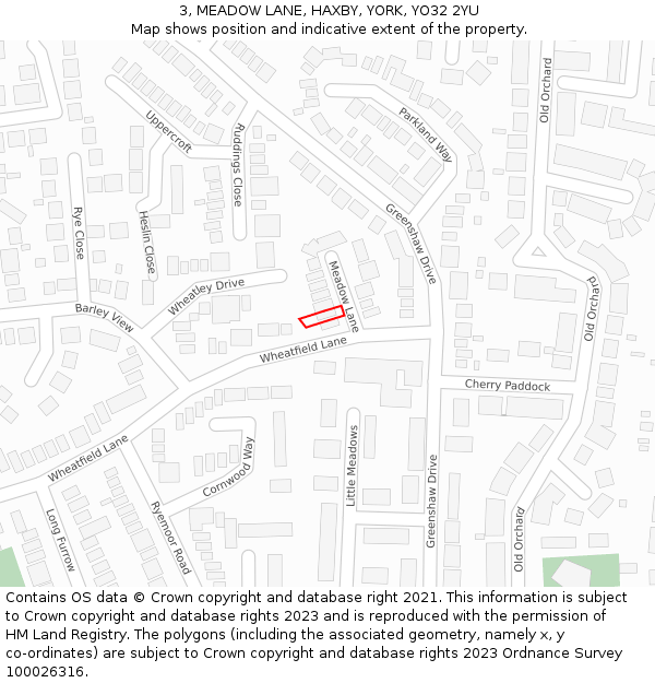 3, MEADOW LANE, HAXBY, YORK, YO32 2YU: Location map and indicative extent of plot