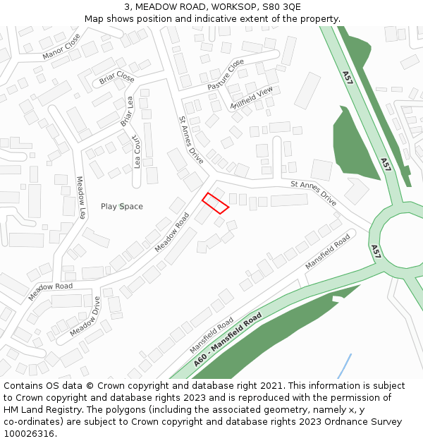 3, MEADOW ROAD, WORKSOP, S80 3QE: Location map and indicative extent of plot