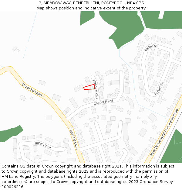 3, MEADOW WAY, PENPERLLENI, PONTYPOOL, NP4 0BS: Location map and indicative extent of plot