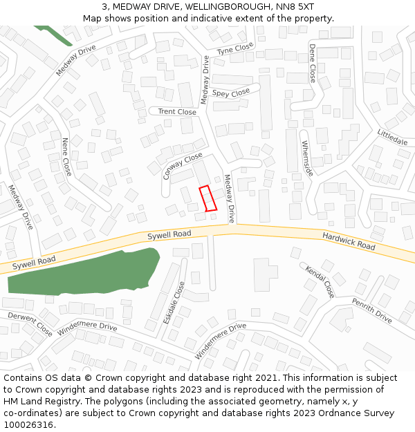 3, MEDWAY DRIVE, WELLINGBOROUGH, NN8 5XT: Location map and indicative extent of plot