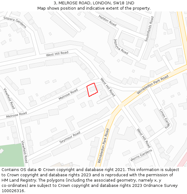 3, MELROSE ROAD, LONDON, SW18 1ND: Location map and indicative extent of plot