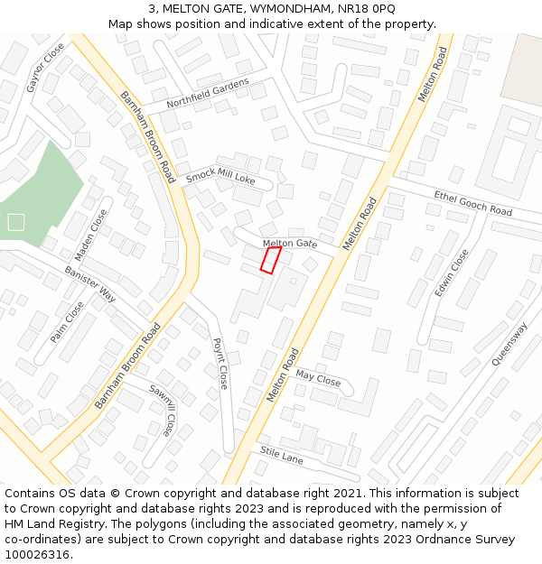 3, MELTON GATE, WYMONDHAM, NR18 0PQ: Location map and indicative extent of plot