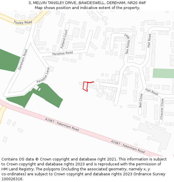 3, MELVIN TANSLEY DRIVE, BAWDESWELL, DEREHAM, NR20 4WF: Location map and indicative extent of plot