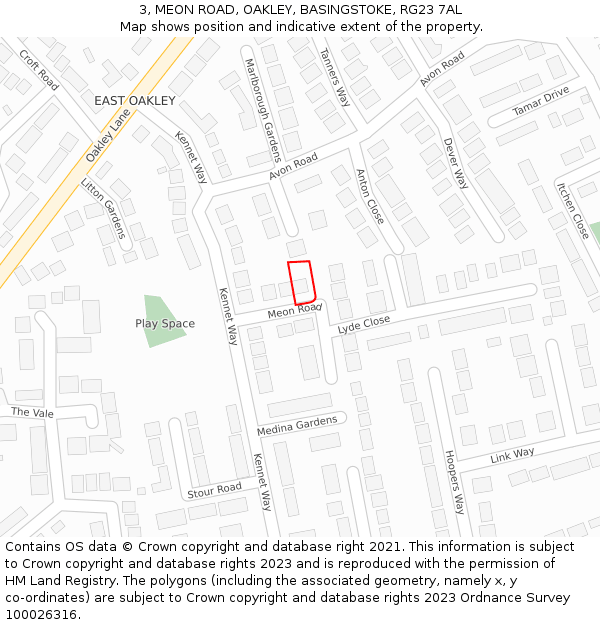 3, MEON ROAD, OAKLEY, BASINGSTOKE, RG23 7AL: Location map and indicative extent of plot