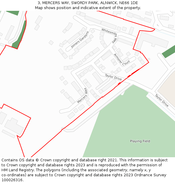 3, MERCERS WAY, SWORDY PARK, ALNWICK, NE66 1DE: Location map and indicative extent of plot