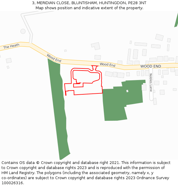 3, MERIDIAN CLOSE, BLUNTISHAM, HUNTINGDON, PE28 3NT: Location map and indicative extent of plot