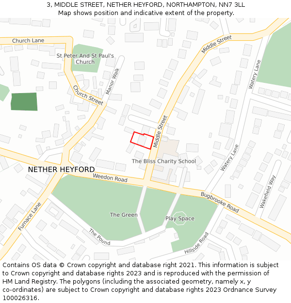 3, MIDDLE STREET, NETHER HEYFORD, NORTHAMPTON, NN7 3LL: Location map and indicative extent of plot