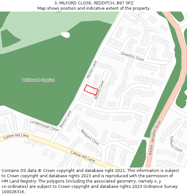 3, MILFORD CLOSE, REDDITCH, B97 5PZ: Location map and indicative extent of plot