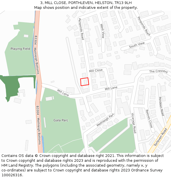 3, MILL CLOSE, PORTHLEVEN, HELSTON, TR13 9LH: Location map and indicative extent of plot