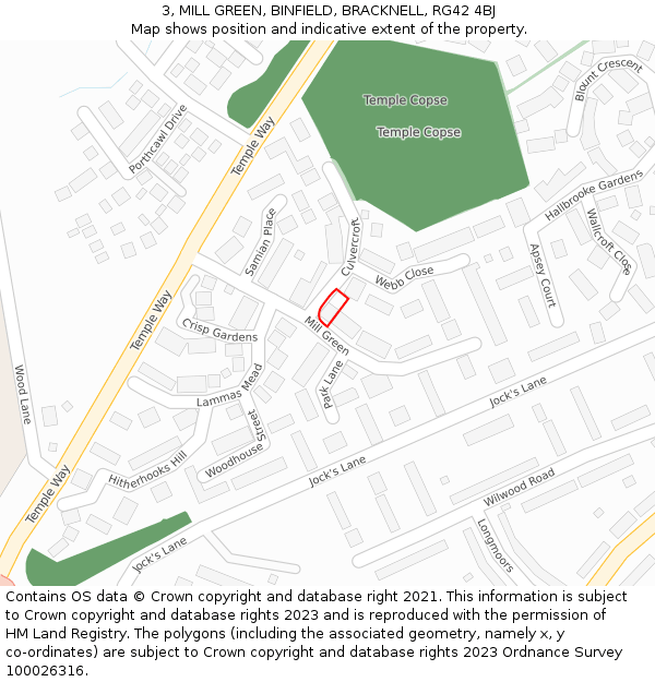 3, MILL GREEN, BINFIELD, BRACKNELL, RG42 4BJ: Location map and indicative extent of plot