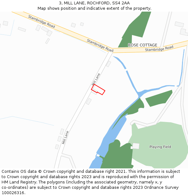 3, MILL LANE, ROCHFORD, SS4 2AA: Location map and indicative extent of plot