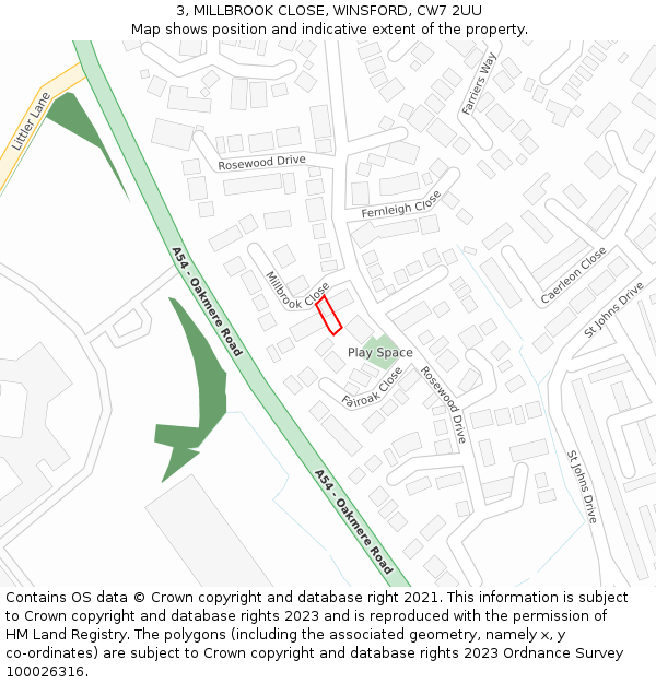 3, MILLBROOK CLOSE, WINSFORD, CW7 2UU: Location map and indicative extent of plot