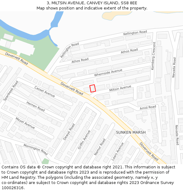 3, MILTSIN AVENUE, CANVEY ISLAND, SS8 8EE: Location map and indicative extent of plot