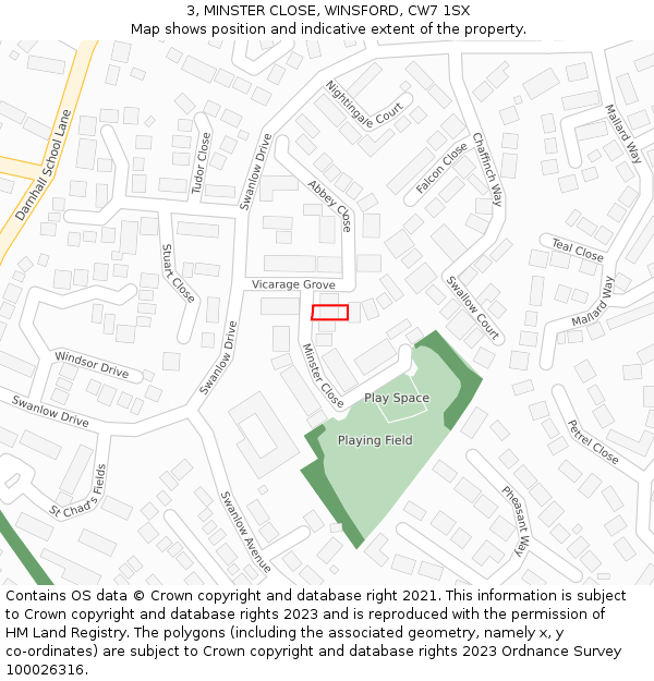 3, MINSTER CLOSE, WINSFORD, CW7 1SX: Location map and indicative extent of plot