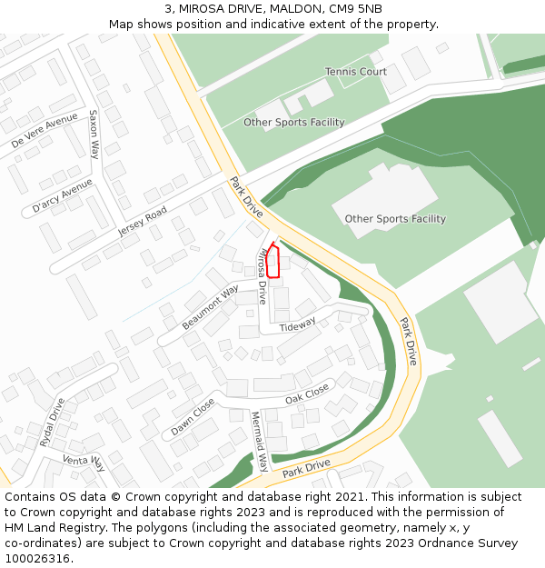 3, MIROSA DRIVE, MALDON, CM9 5NB: Location map and indicative extent of plot