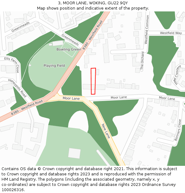 3, MOOR LANE, WOKING, GU22 9QY: Location map and indicative extent of plot