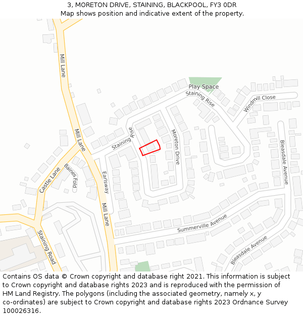 3, MORETON DRIVE, STAINING, BLACKPOOL, FY3 0DR: Location map and indicative extent of plot