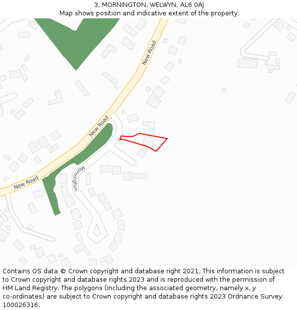 3, MORNINGTON, WELWYN, AL6 0AJ: Location map and indicative extent of plot