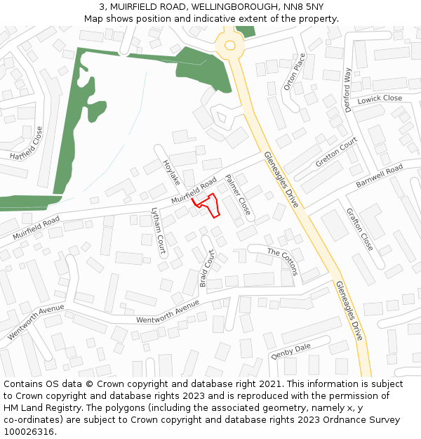 3, MUIRFIELD ROAD, WELLINGBOROUGH, NN8 5NY: Location map and indicative extent of plot