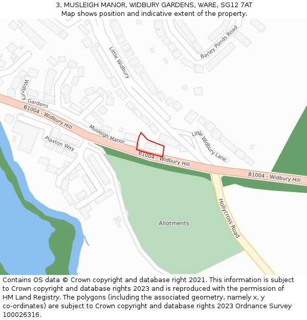 3, MUSLEIGH MANOR, WIDBURY GARDENS, WARE, SG12 7AT: Location map and indicative extent of plot