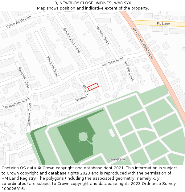 3, NEWBURY CLOSE, WIDNES, WA8 9YX: Location map and indicative extent of plot