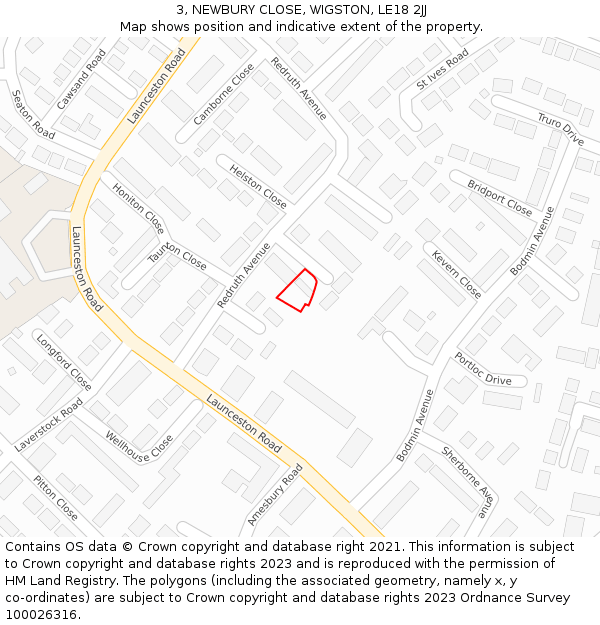 3, NEWBURY CLOSE, WIGSTON, LE18 2JJ: Location map and indicative extent of plot