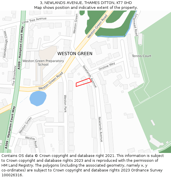 3, NEWLANDS AVENUE, THAMES DITTON, KT7 0HD: Location map and indicative extent of plot