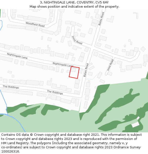 3, NIGHTINGALE LANE, COVENTRY, CV5 6AY: Location map and indicative extent of plot