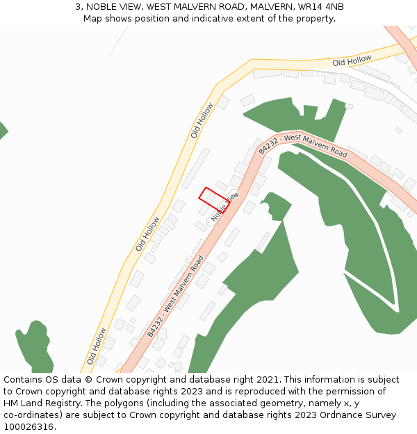 3, NOBLE VIEW, WEST MALVERN ROAD, MALVERN, WR14 4NB: Location map and indicative extent of plot