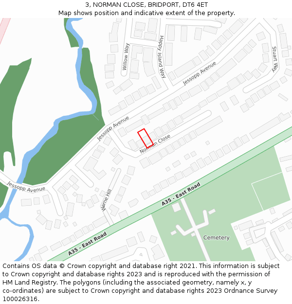 3, NORMAN CLOSE, BRIDPORT, DT6 4ET: Location map and indicative extent of plot
