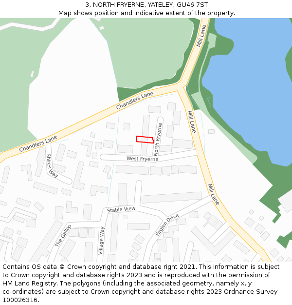 3, NORTH FRYERNE, YATELEY, GU46 7ST: Location map and indicative extent of plot