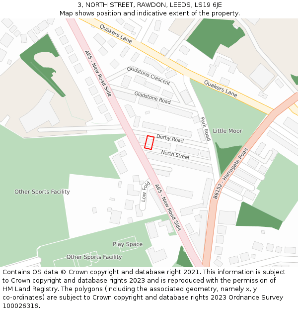 3, NORTH STREET, RAWDON, LEEDS, LS19 6JE: Location map and indicative extent of plot