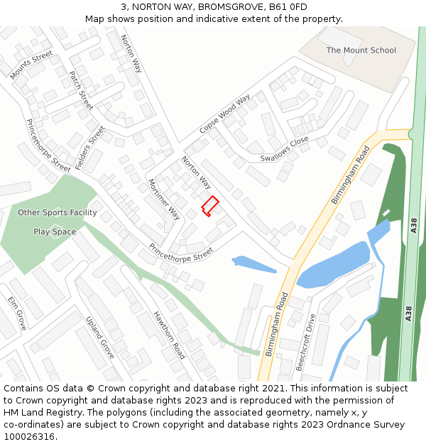 3, NORTON WAY, BROMSGROVE, B61 0FD: Location map and indicative extent of plot