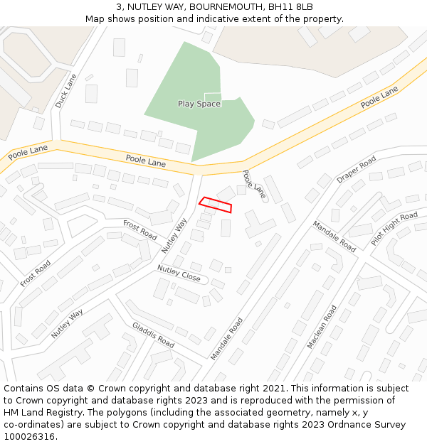 3, NUTLEY WAY, BOURNEMOUTH, BH11 8LB: Location map and indicative extent of plot