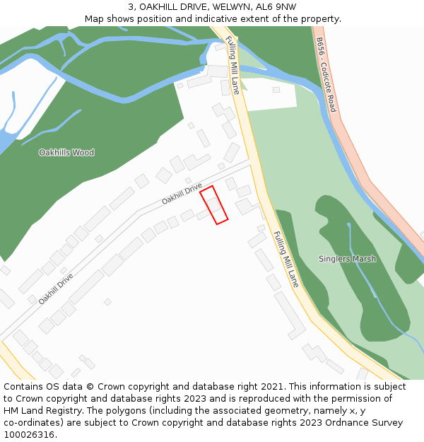 3, OAKHILL DRIVE, WELWYN, AL6 9NW: Location map and indicative extent of plot