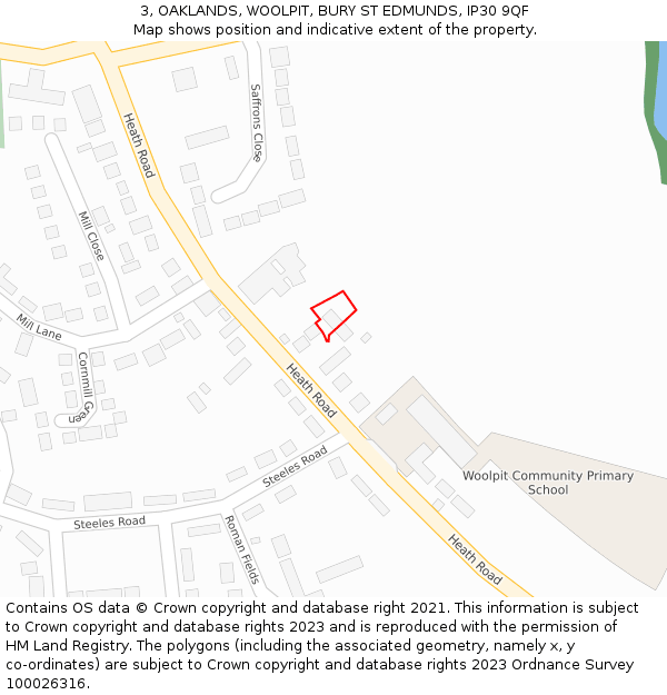 3, OAKLANDS, WOOLPIT, BURY ST EDMUNDS, IP30 9QF: Location map and indicative extent of plot